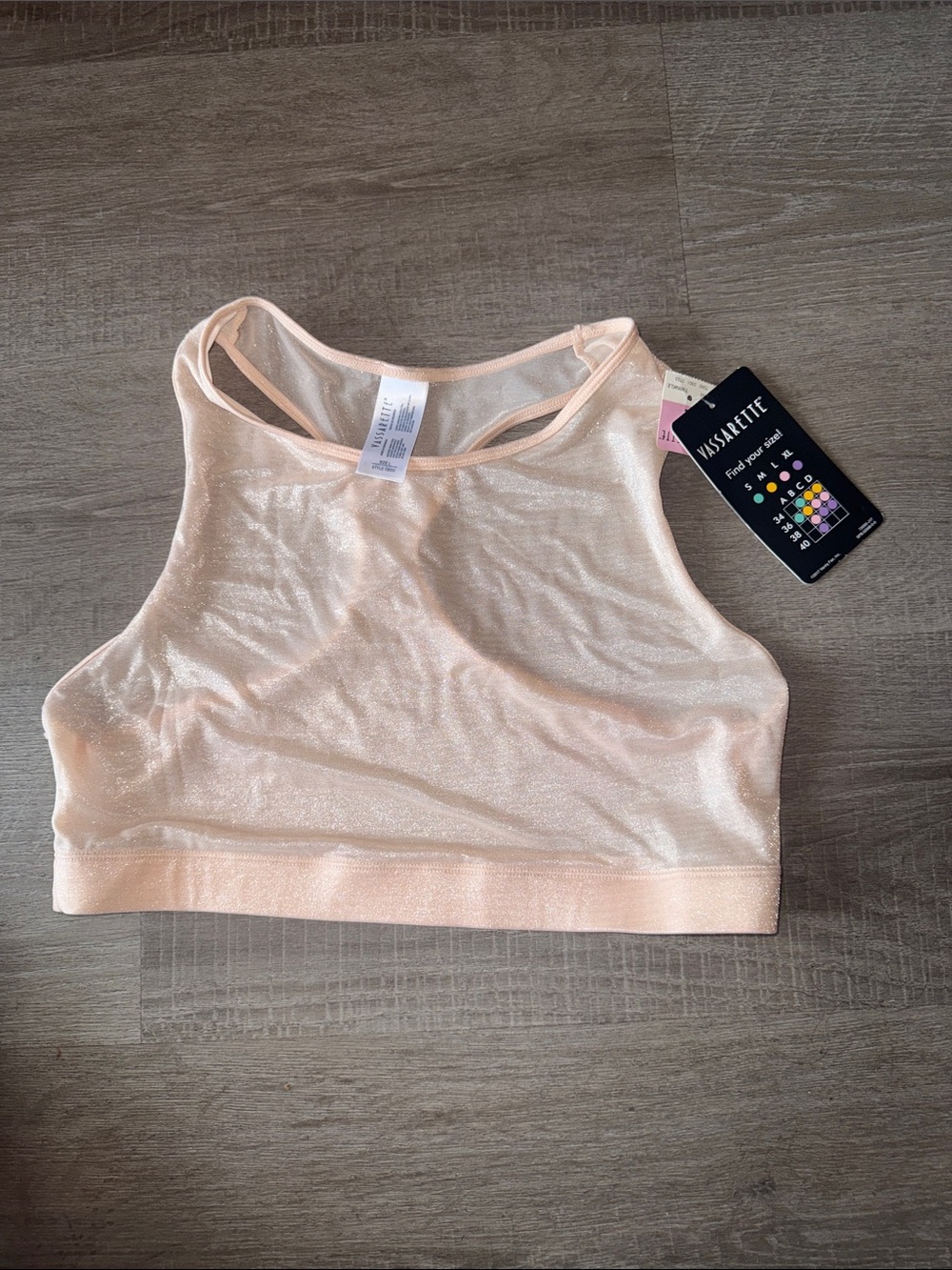 Vassarette Peach Pink Sheer Mesh High-Neck Crop Sports Bra - Size Large